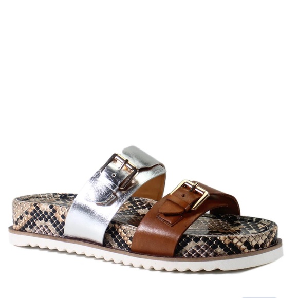 Diba True Shoes - New Diba True Silver/Brown Snake Leather Dual Buckle  Platform Sandals Women’s 8